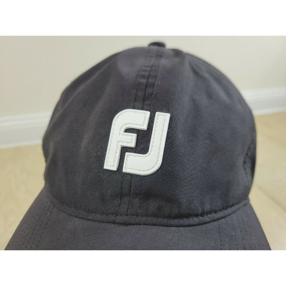 FJ Dry Joys Dryjoys Golf Cap Baseball Hat Black Strapback White Rubber Logo - Picture 2 of 11